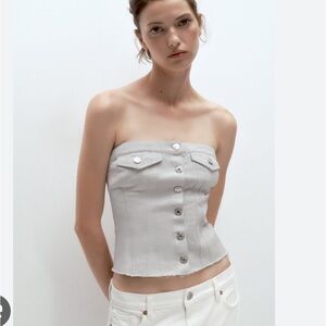 Zara woman’s denim sliver strapless Metallic top